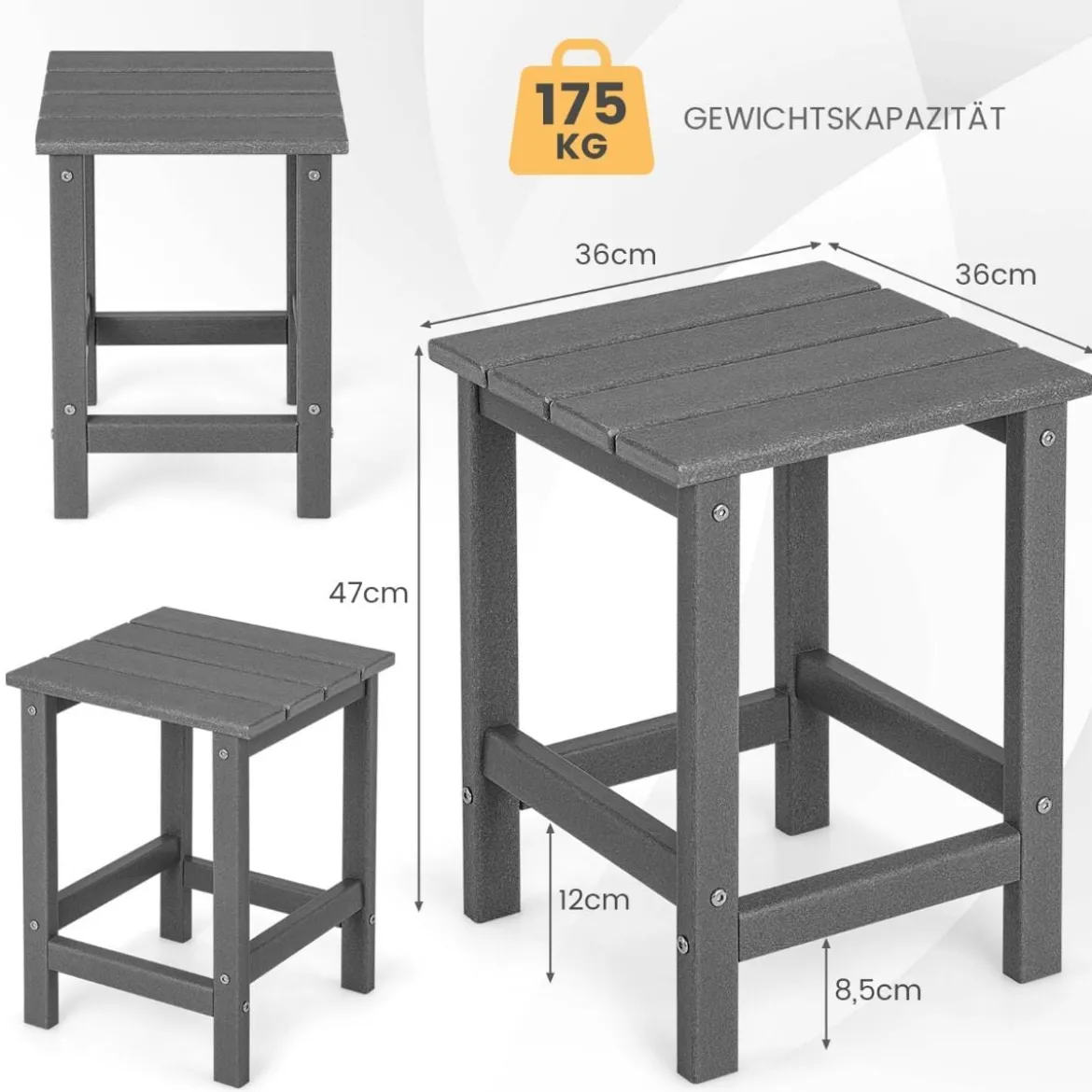 Beistelltisch Witterungsbeständiger HDPE Adirondack Tisch 36 x 36 x 47 cm Schwarz/Braun/Grau/Weiß
