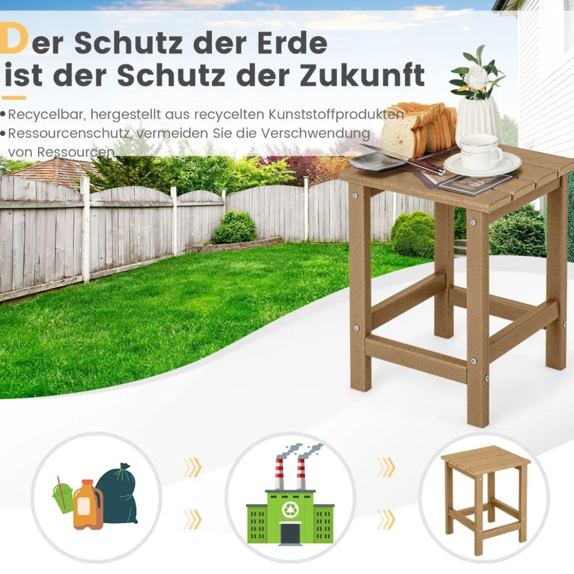 Beistelltisch Witterungsbeständiger HDPE Adirondack Tisch 36 x 36 x 47 cm Schwarz/Braun/Grau/Weiß