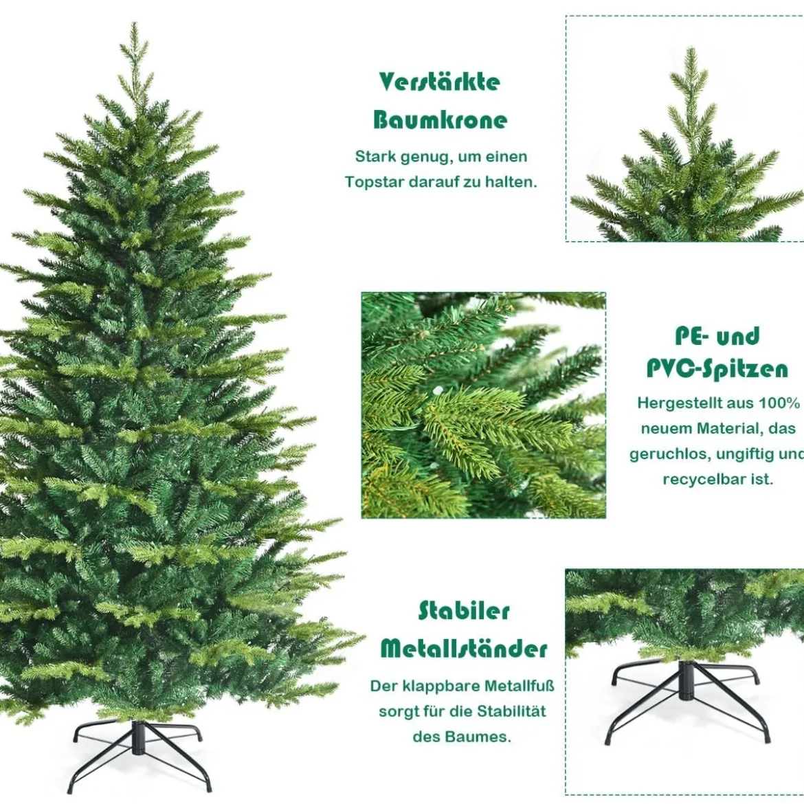 Beleuchteter 180 cm Weihnachtsbaum Klappbarer Weihnachtsbaum mit 420 LED-Lichtern Grün