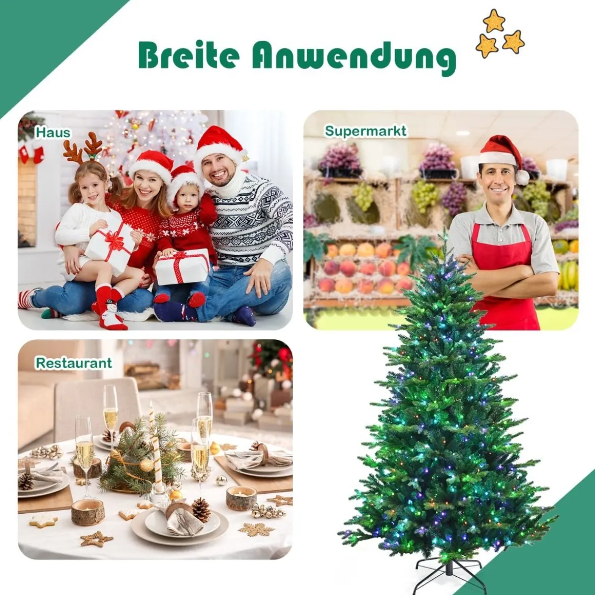 Beleuchteter 180 cm Weihnachtsbaum Klappbarer Weihnachtsbaum mit 420 LED-Lichtern Grün