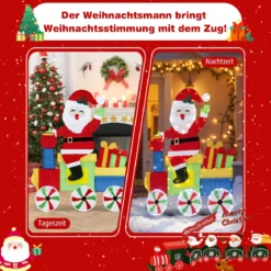 Beleuchteter 2D-Weihnachtsmann im Zug Weihnachtsdekoration mit LED-Lichtern & 2D-Lametta Weihnachtsdeko