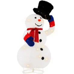 Beleuchteter LED Schneemann 130cm großer Weihnachtsfigur mit schwarzem Hut
