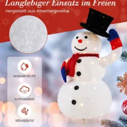 Beleuchteter LED Schneemann 130cm großer Weihnachtsfigur mit schwarzem Hut