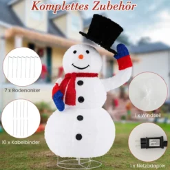 Beleuchteter LED Schneemann 130cm großer Weihnachtsfigur mit schwarzem Hut