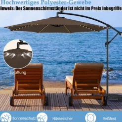 Beleuchteter Sonnenschirm mit 112 LED-Leuchten Solarbetriebener Terrassenschirm Kaffee