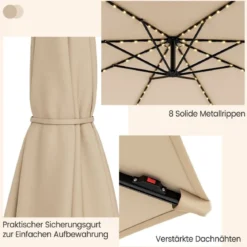 Beleuchteter Sonnenschirm mit 112 LED-Leuchten Solarbetriebener Terrassenschirm Beige