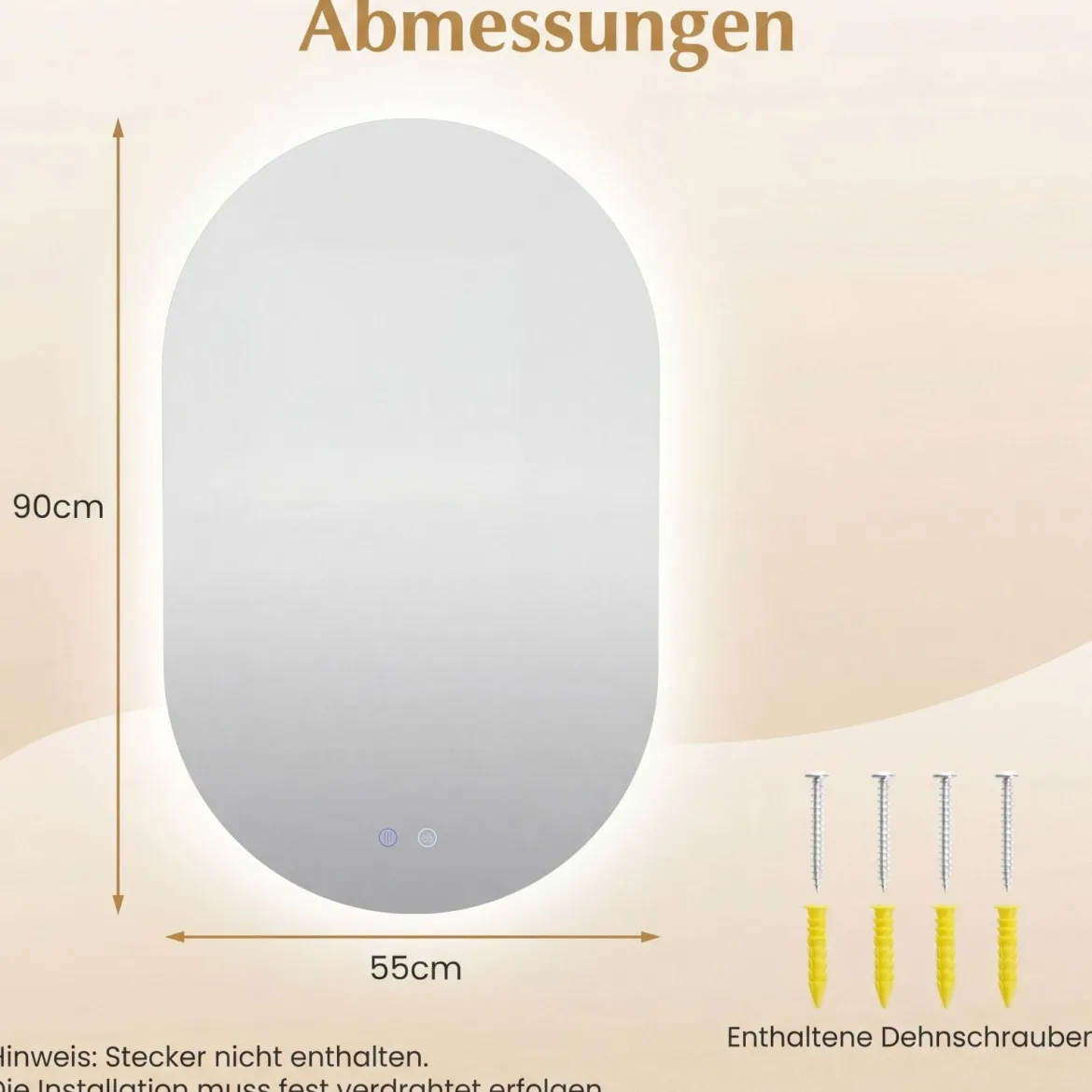 Beleuchteter Spiegel mit Dimmbarer 3-Farbtemperatur & Anti Beschlag Funktion Wandspiegel 80 x 50 cm