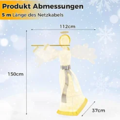 Beleuchteter Weihnachtsengel mit 100 LED-Lichtern 3-Dimensionale Engelsfigur Weihnachtsdeko