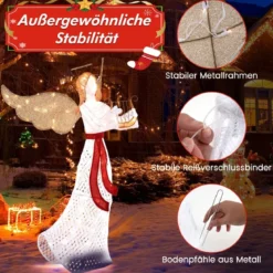 Beleuchteter Weihnachtsengel mit Harfe & 120 Warmweißen LED-Lichtern Weihnachtsdeko