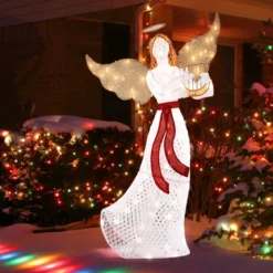 Beleuchteter Weihnachtsengel mit Harfe & 120 Warmweißen LED-Lichtern Weihnachtsdeko