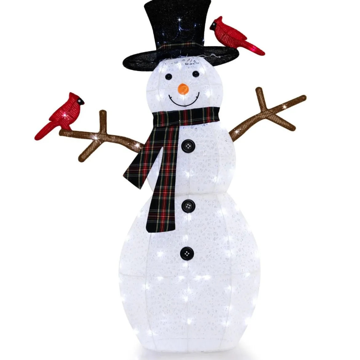 Beleuchtete Weihnachtsdekoration Schneemann mit roten Vögeln 99 x 16 x 127 cm Weiß