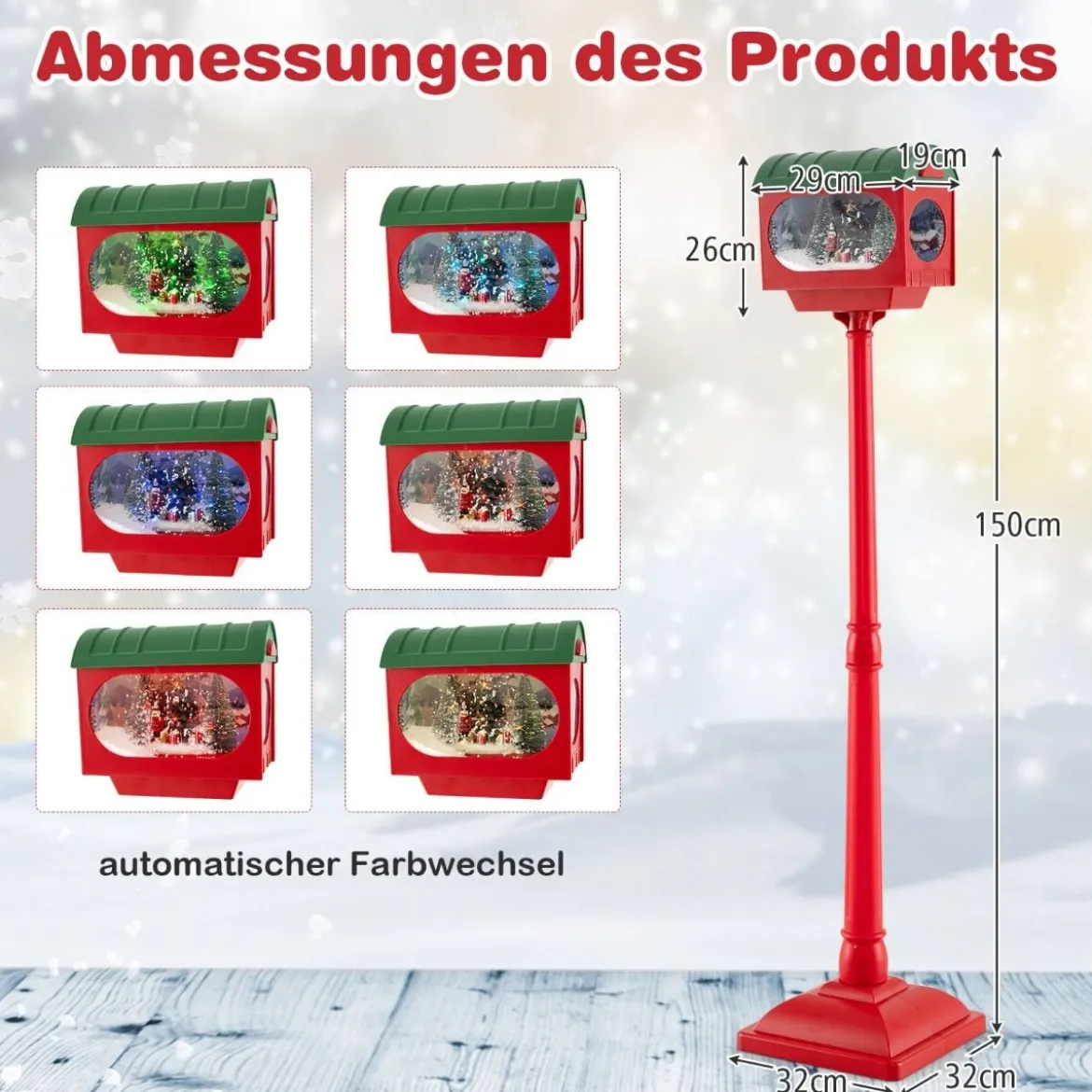 Beleuchtete Weihnachtsstraßenlampe 150cm rote Weihnachtslaterne mit Musik