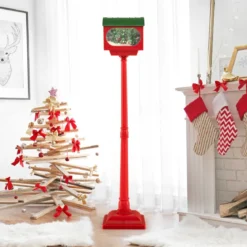 Beleuchtete Weihnachtsstraßenlampe 150cm rote Weihnachtslaterne mit Musik
