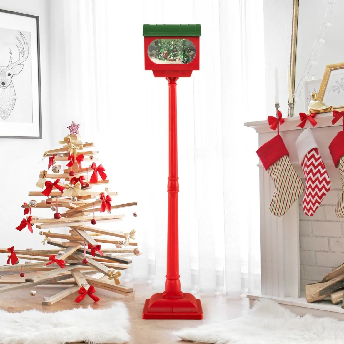 Beleuchtete Weihnachtsstraßenlampe 150cm rote Weihnachtslaterne mit Musik
