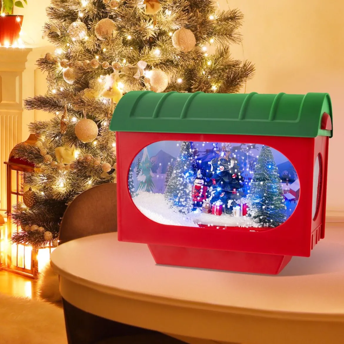 Beleuchtete Weihnachtsstraßenlampe 150cm rote Weihnachtslaterne mit Musik