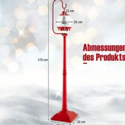 Beleuchtete Weihnachtsstraßenlampe 173cm rote Weihnachtslaterne mit Musik Rot