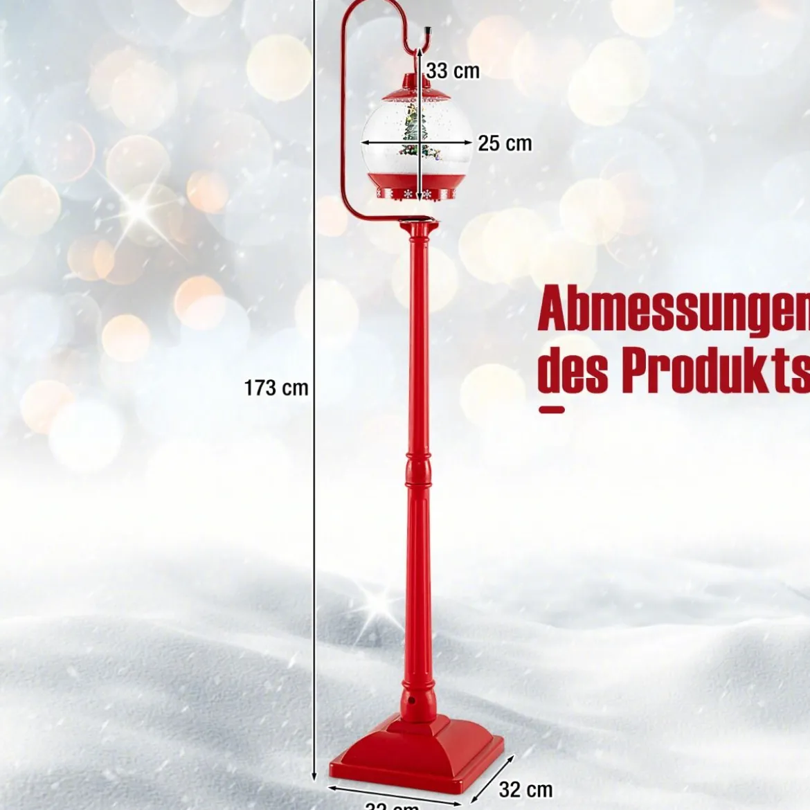 Beleuchtete Weihnachtsstraßenlampe 173cm rote Weihnachtslaterne mit Musik Rot
