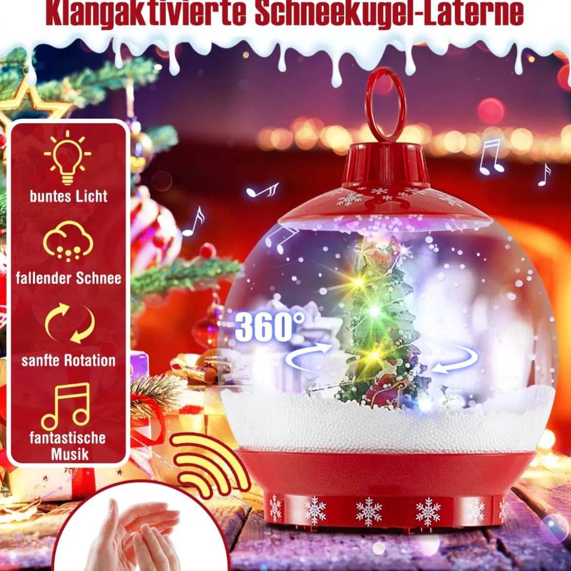 Beleuchtete Weihnachtsstraßenlampe 173cm rote Weihnachtslaterne mit Musik Rot