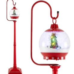 Beleuchtete Weihnachtsstraßenlampe 173cm rote Weihnachtslaterne mit Musik Rot