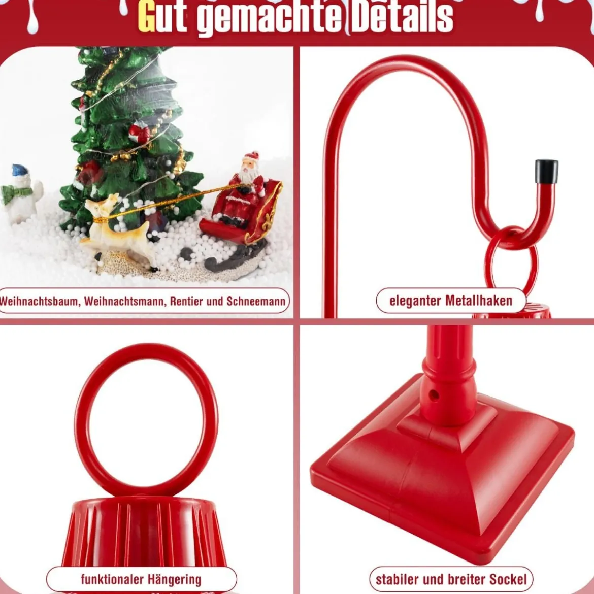 Beleuchtete Weihnachtsstraßenlampe 173cm rote Weihnachtslaterne mit Musik Rot