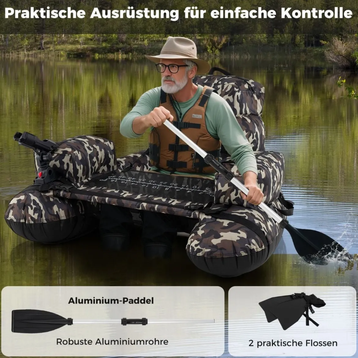 Belly Boat mit Schultergurten & Handpumpe & Paddel & Rutenhalter Belly Boot Angelboot Grün