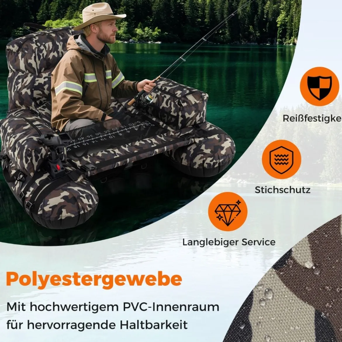 Belly Boat mit Schultergurten & Handpumpe & Paddel & Rutenhalter Belly Boot Angelboot Grün