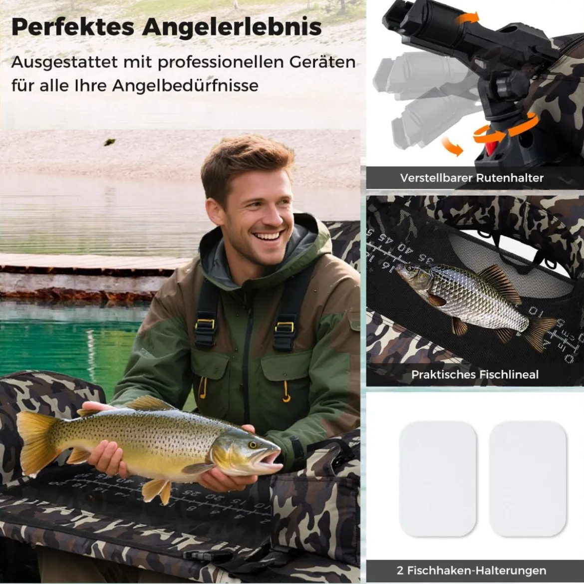 Belly Boat mit Schultergurten & Handpumpe & Paddel & Rutenhalter Belly Boot Angelboot Grün
