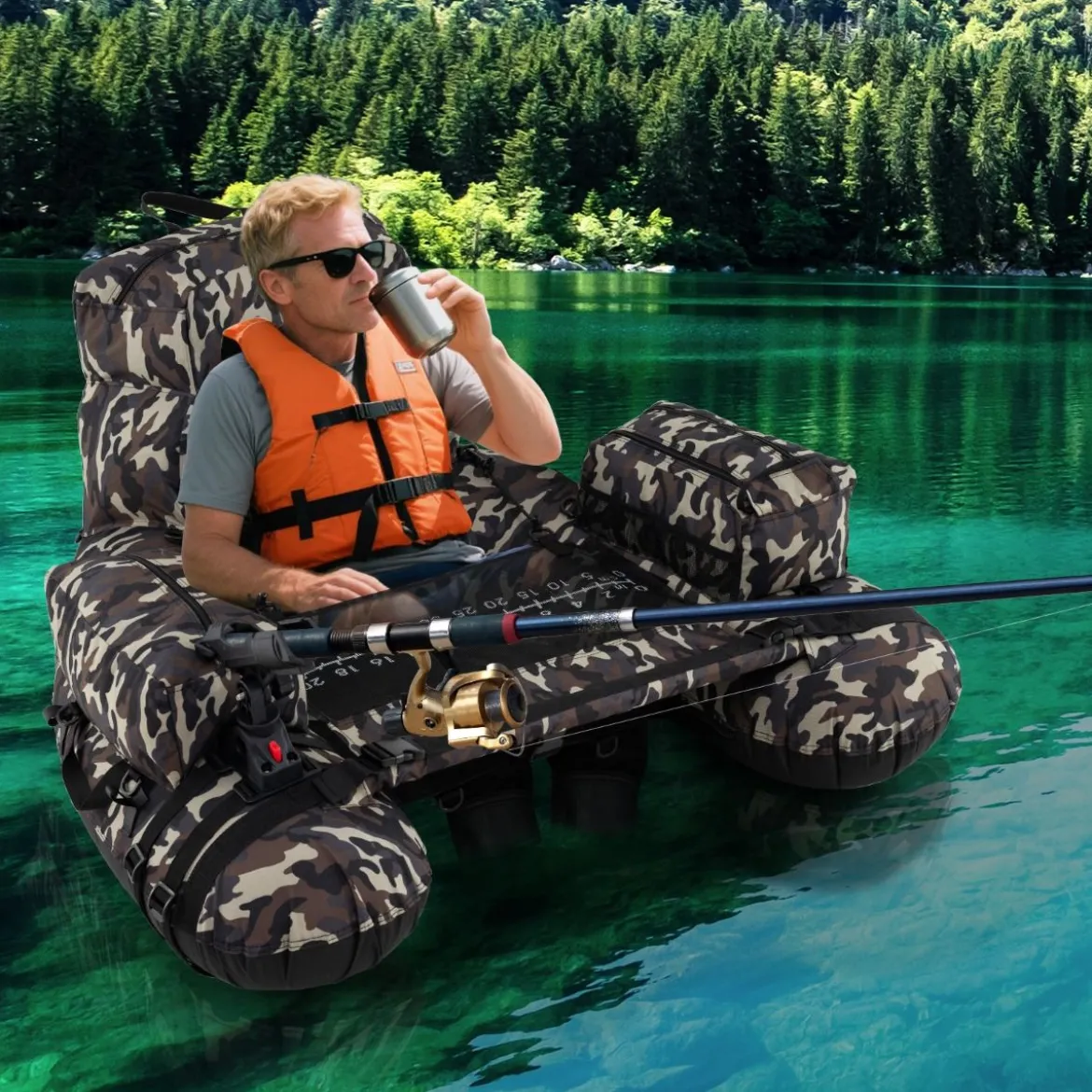 Belly Boat mit Schultergurten & Handpumpe & Paddel & Rutenhalter Belly Boot Angelboot Grün