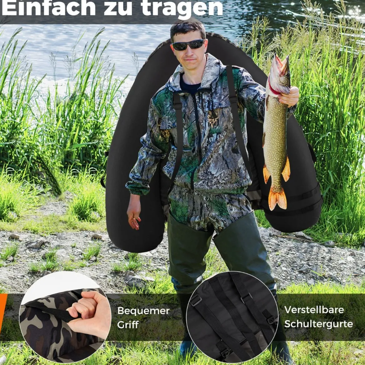 Belly Boat mit Schultergurten & Handpumpe & Paddel & Rutenhalter Belly Boot Angelboot Grün