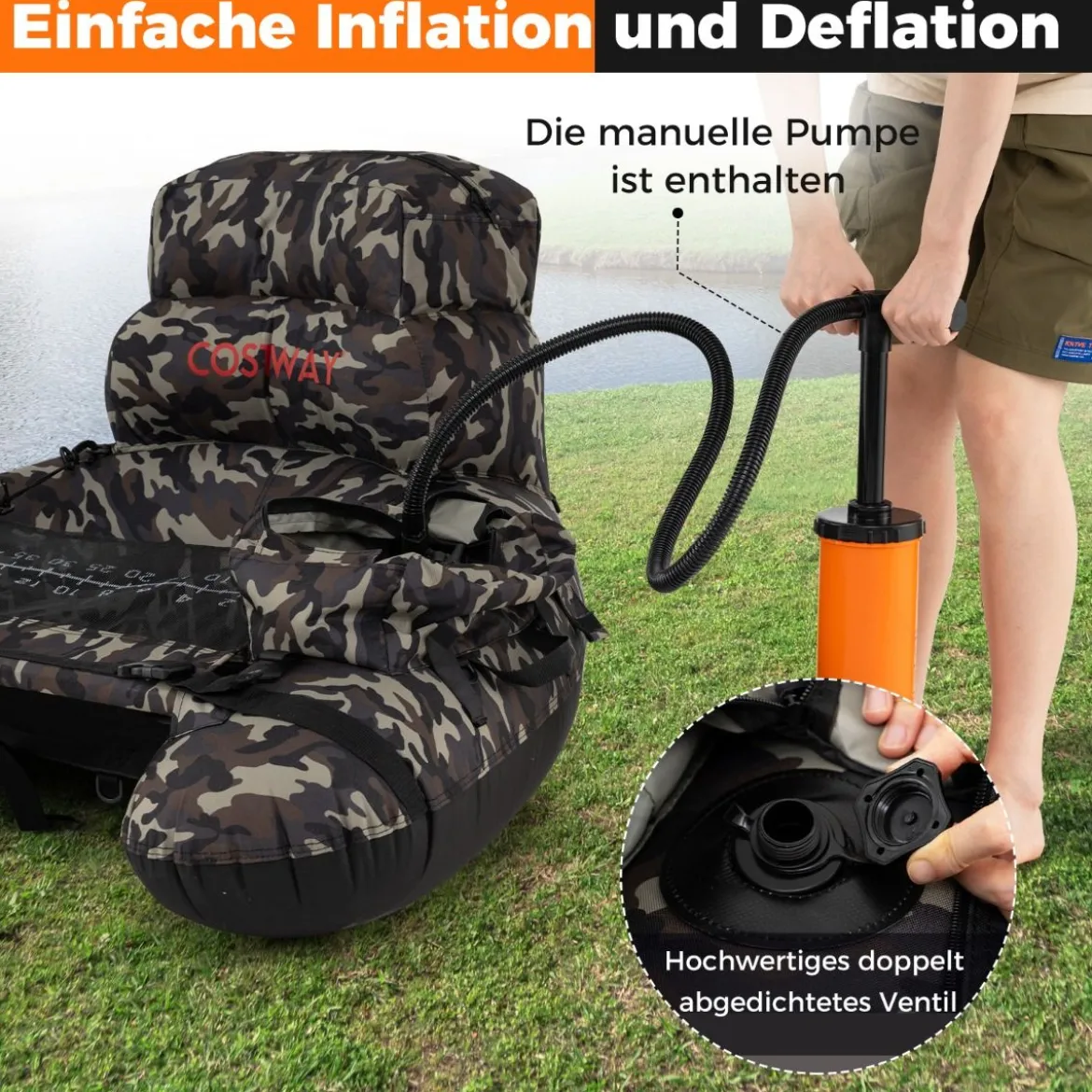 Belly Boat mit Schultergurten & Handpumpe & Paddel & Rutenhalter Belly Boot Angelboot Grün