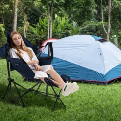 Bequemer Campingstuhl Klappbarer Schaukelstuhl mit Einziehbarer Fußstütze Marine