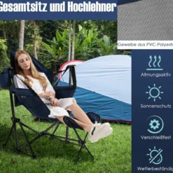 Bequemer Campingstuhl Klappbarer Schaukelstuhl mit Einziehbarer Fußstütze Marine