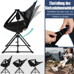Bequemer Campingstuhl Klappbarer Schaukelstuhl mit Einziehbarer Fußstütze Schwarz