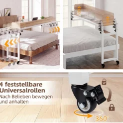 Überbetttisch mit Rollen & Verstellbarer Höhe & Länge Betttisch Pflegetisch Schreibtisch Natur