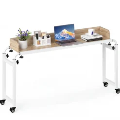 Überbetttisch mit Rollen & Verstellbarer Höhe & Länge Betttisch Pflegetisch Schreibtisch Natur