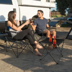 Übergroße Campingstühle mit Tisch & 2 Getränkehaltern & Aufbewahrungstasche Klappstühle
