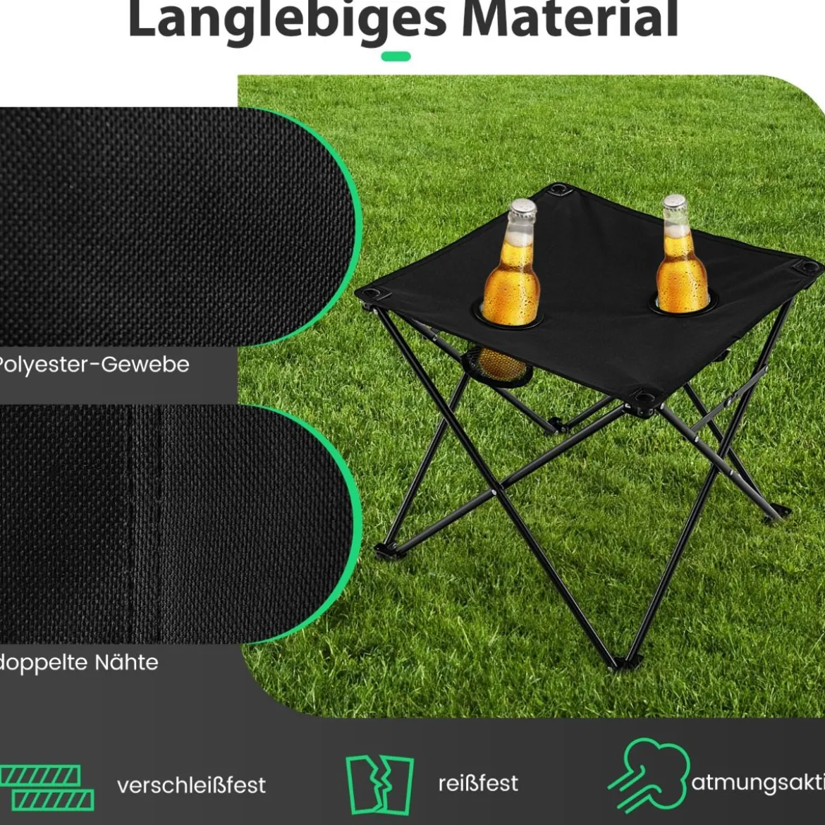 Übergroße Campingstühle mit Tisch & 2 Getränkehaltern & Aufbewahrungstasche Klappstühle