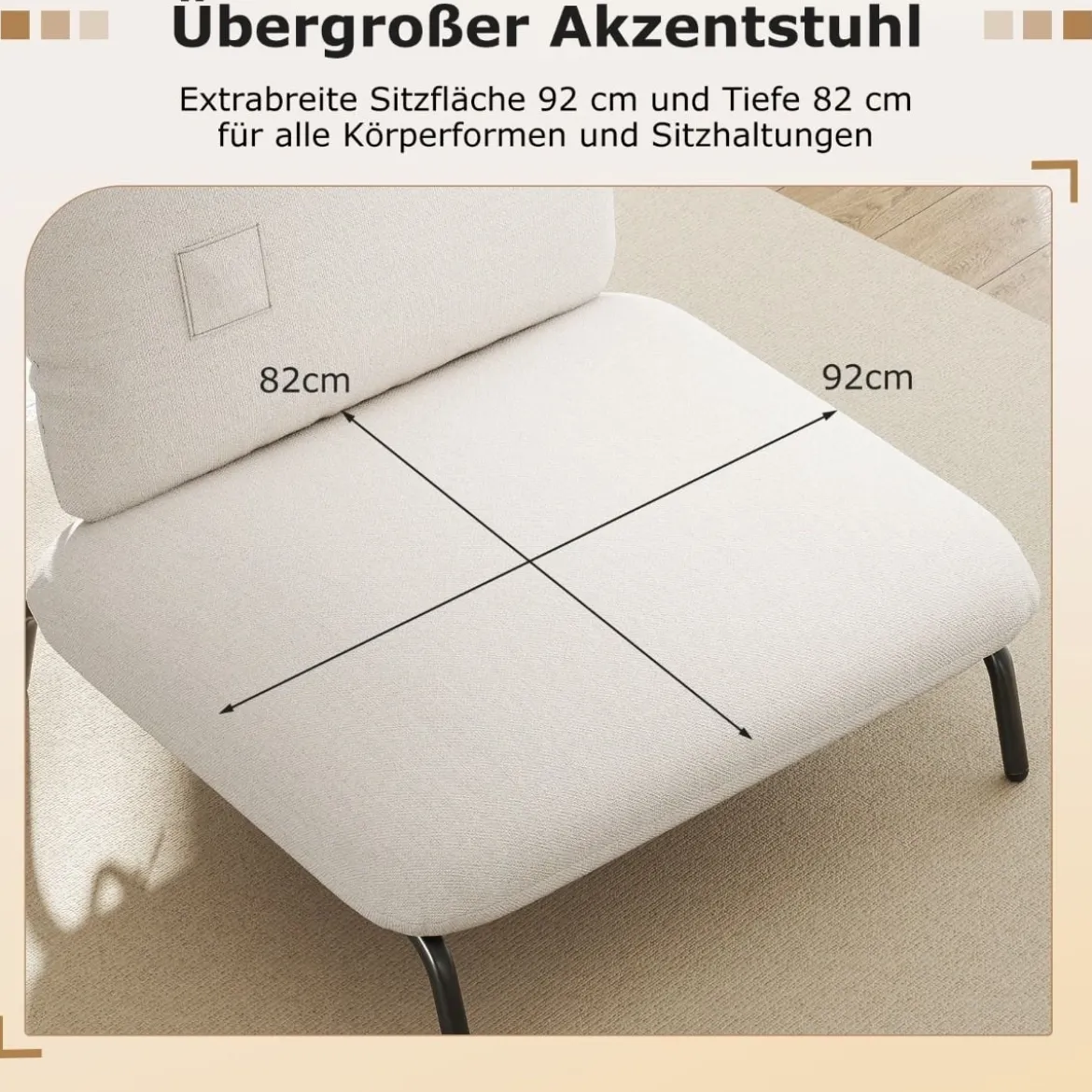 Übergroßer Akzentstuhl mit Extra Breitem & Tiefem Sitz Polsterstuhl Belastbar bis 250 kg Beige
