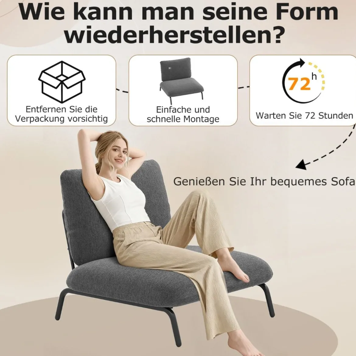 Übergroßer Akzentstuhl mit Extra Breitem & Tiefem Sitz Polsterstuhl Belastbar bis 250 kg Grau