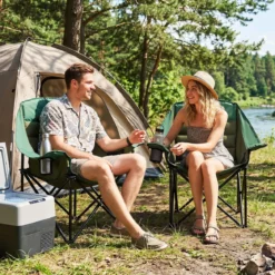 Übergroßer Campingstuhl Klappbarer Campingsessel mit Sitzpolster Getränkehalter bis 230 kg Belastbar