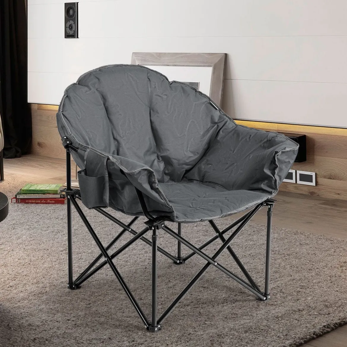 Übergroßer Campingstuhl mit Getränkehalter & Hoher Rückenlehne Faltbares Campingsofa Belastbarkeit bis 200 KG