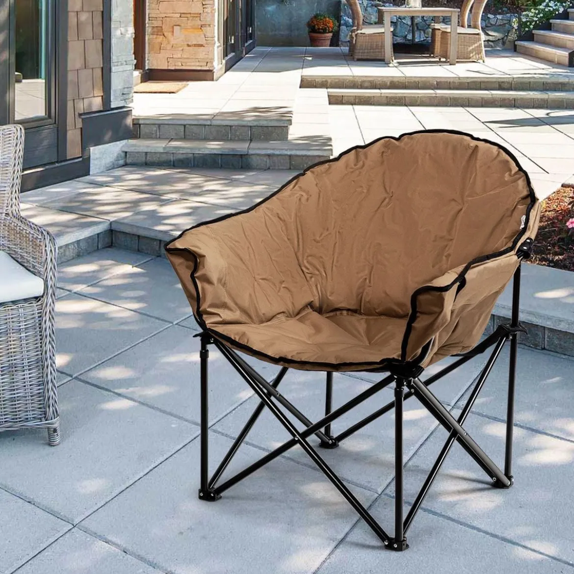 Übergroßer Campingstuhl mit Getränkehalter & Hoher Rückenlehne Faltbares Campingsofa Belastbarkeit bis 200 KG