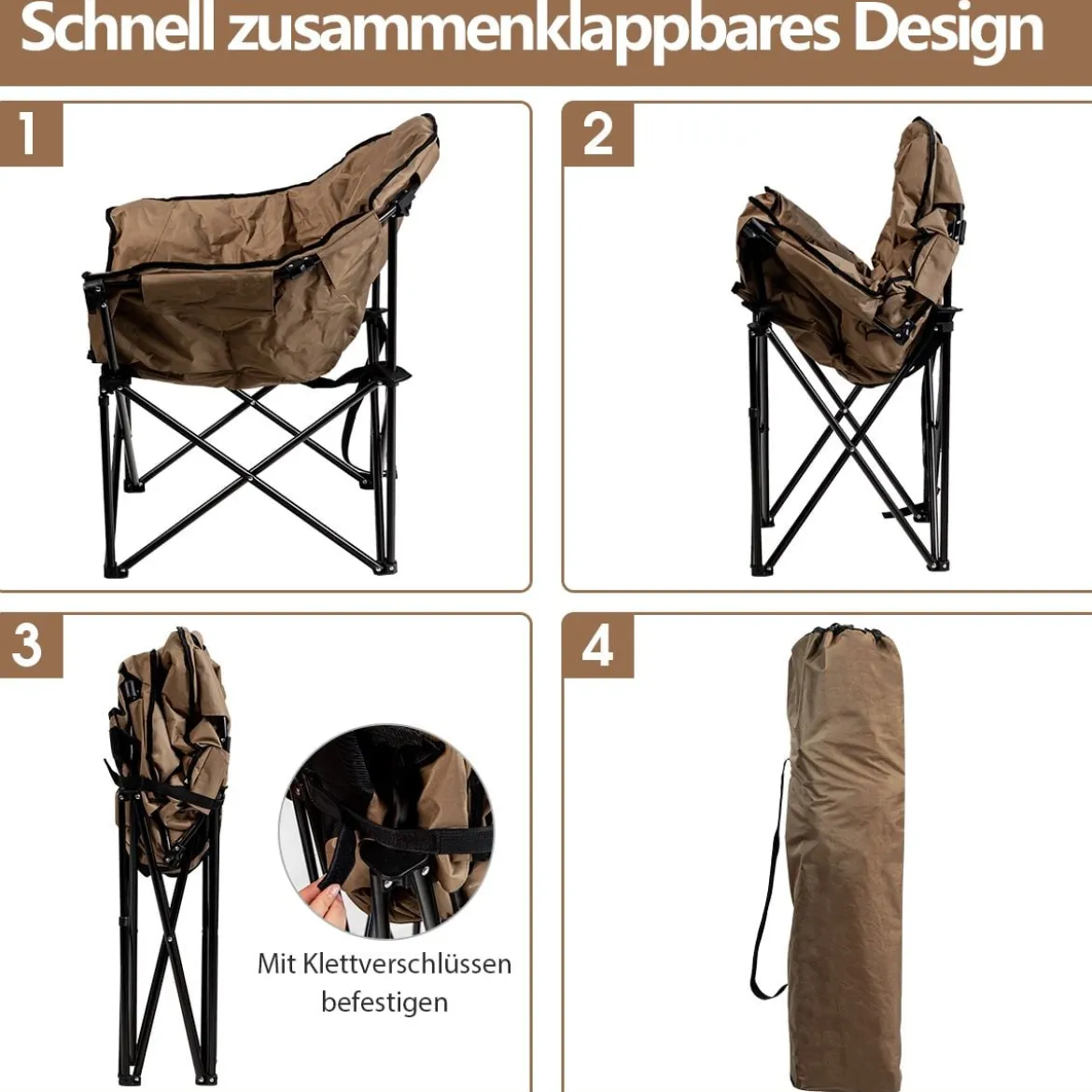 Übergroßer Campingstuhl mit Getränkehalter & Hoher Rückenlehne Faltbares Campingsofa Belastbarkeit bis 200 KG