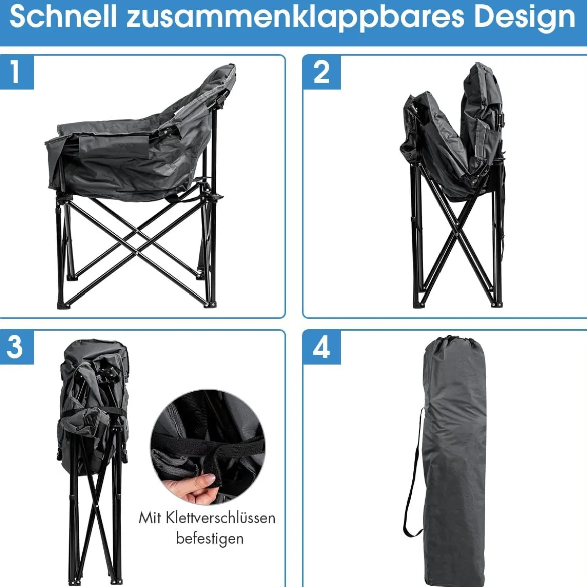 Übergroßer Campingstuhl mit Getränkehalter & Hoher Rückenlehne Faltbares Campingsofa Belastbarkeit bis 200 KG
