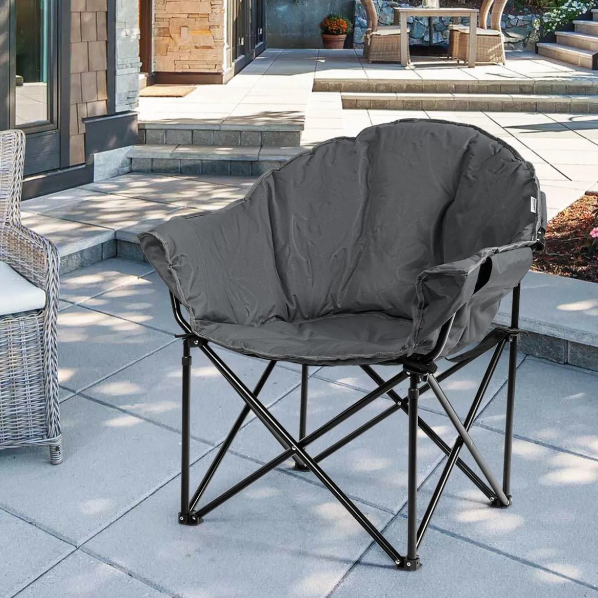 Übergroßer Campingstuhl mit Getränkehalter & Hoher Rückenlehne Faltbares Campingsofa Belastbarkeit bis 200 KG