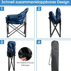 Übergroßer Campingstuhl mit Getränkehalter & Hoher Rückenlehne Faltbares Campingsofa Belastbarkeit bis 200 KG