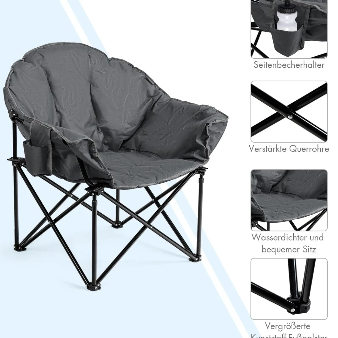 Übergroßer Campingstuhl mit Getränkehalter & Hoher Rückenlehne Faltbares Campingsofa Belastbarkeit bis 200 KG