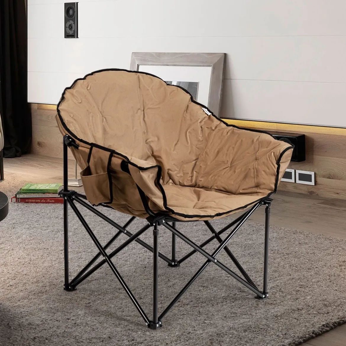 Übergroßer Campingstuhl mit Getränkehalter & Hoher Rückenlehne Faltbares Campingsofa Belastbarkeit bis 200 KG