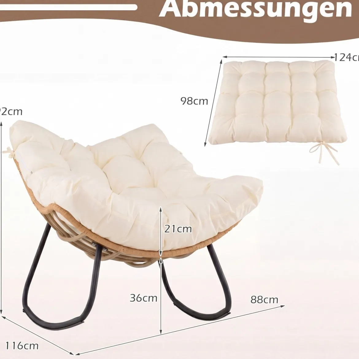 Übergroße Schaukelstuhl Schaukelsessel mit Dickem Gepolstertem Sitzkissen & Metallrahmen Relaxstuhl