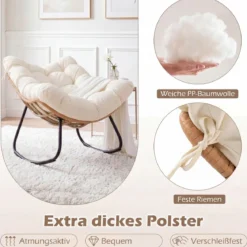 Übergroße Schaukelstuhl Schaukelsessel mit Dickem Gepolstertem Sitzkissen & Metallrahmen Relaxstuhl